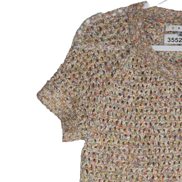 Cabi Sweater Womens Medium 100% Cotton Pastel Rainbow Short Sleeve Open Knit - Picture 5 of 10